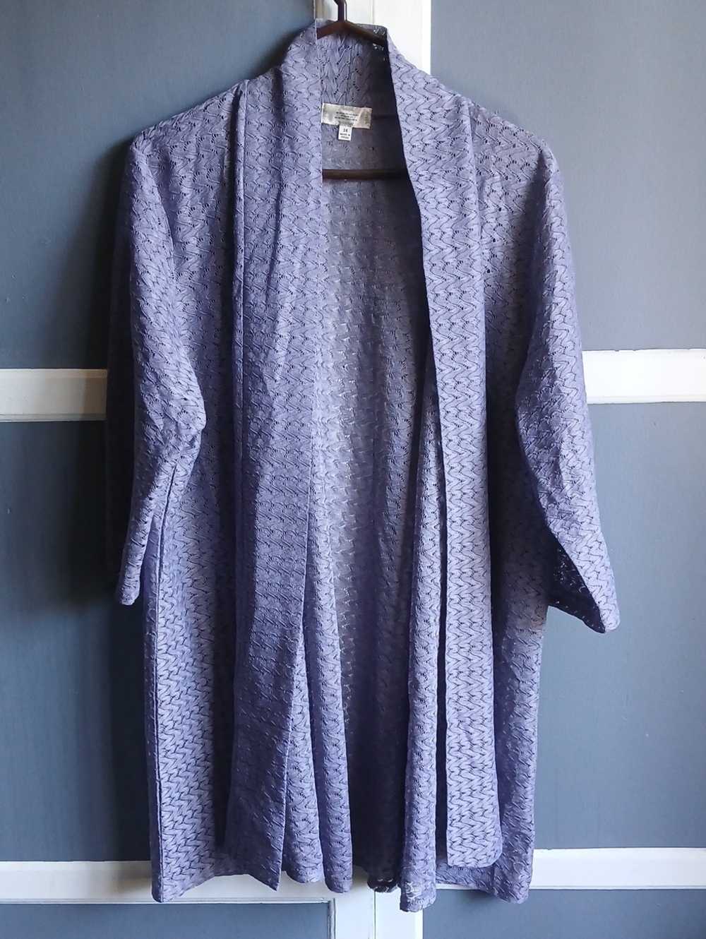 Shannon Ford New York Lavander Lace Open Front Duster Jacket 3/4 Sleeve 3X